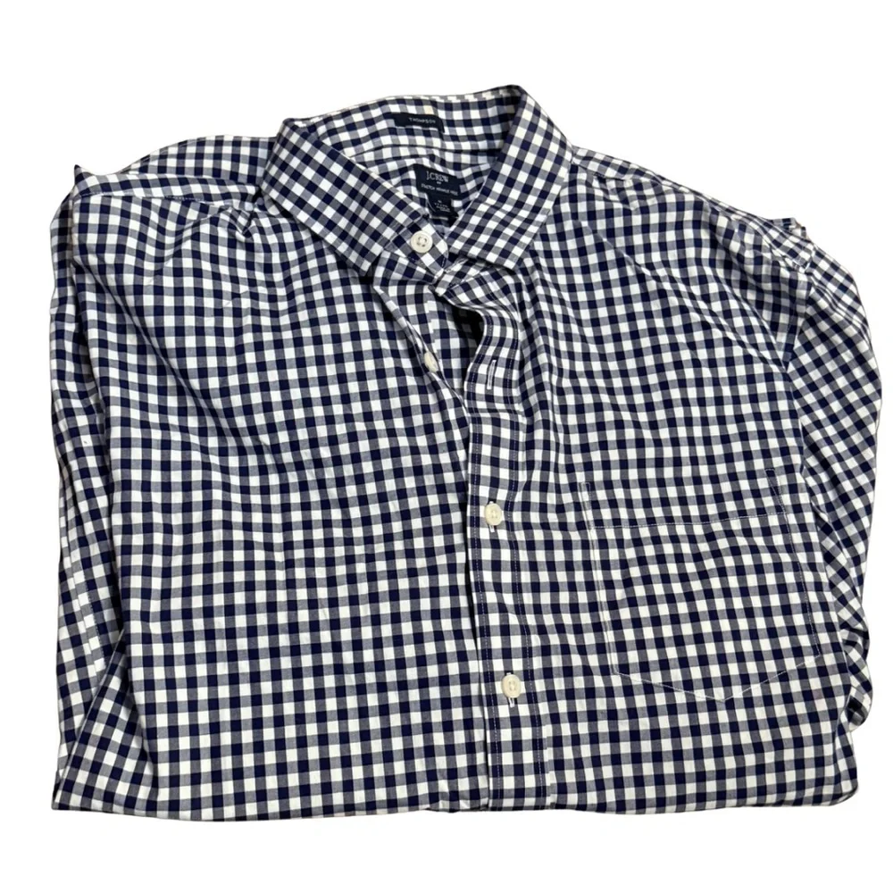 J.Crew‎ Thompson Blue White Gingham Wrinkle Free Shirt Men’s XL